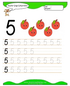 5 Rakamı Çizgi Çalışmaları Çalışma Sayfaları